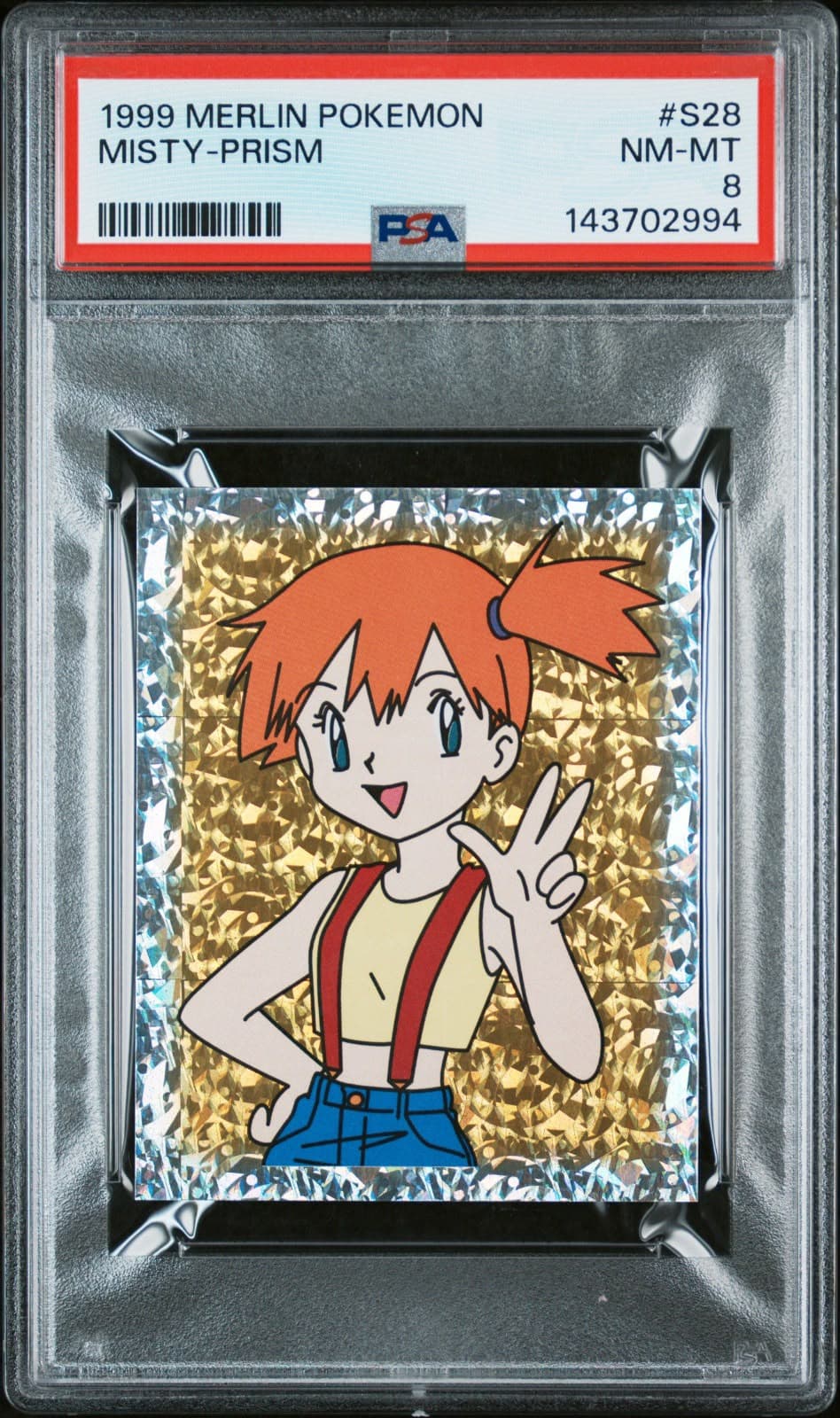 קלף פוקימון מדורג PSA 8 מיסטי — מדבקת פריזמה 1999 — Misty Prism #S28 PSA 8 Graded Card